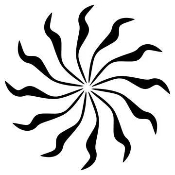 Sun or flower shape silhouette isolated on white. Circular shape with petals. Illustrazione stock