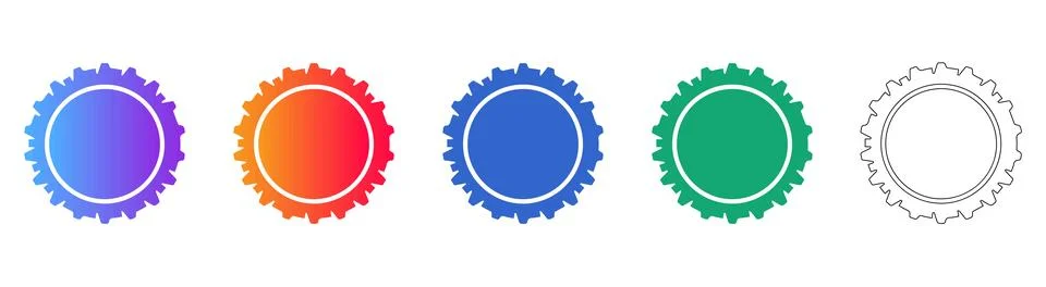 Sun or Gear Icons in Gradient and Line Art Styles Illustrazione stock