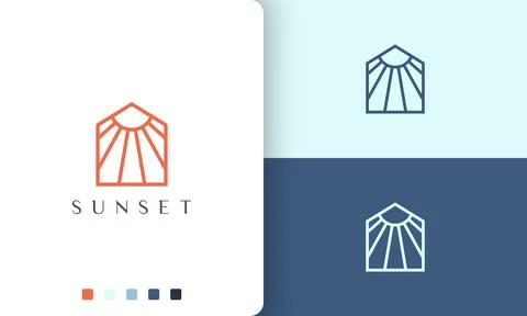 Sun or home logo in simple mono line and modern style Stock Illustration