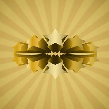 Sun or Light Rays with Mirrored Golden 3D Five Stars Insignia - Abstract Ba.. Stock Illustration