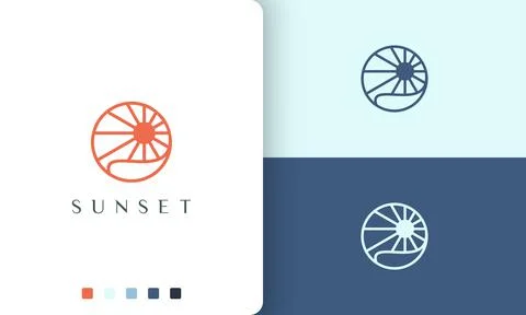 Sun or ocean logo with simple and modern circle shape Stock Illustration