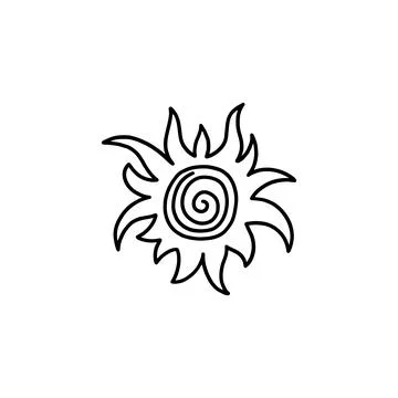 Sun or solar symbol with rays, hand drawn cartoon vector illustration isolated. Stockillustratie