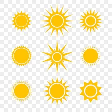 Sun or star vector cartoon yellow flat icons set Illustrazione stock