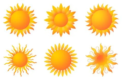 Sun or Sunshine vector with beams on a white isolated background. Stock Illustration