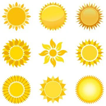Sun or Sunshine vector with beams on a white isolated background. Stock Illustration