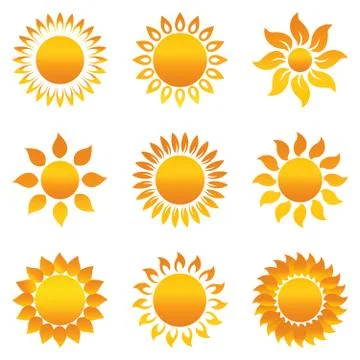 Sun or Sunshine vector with beams on a white isolated background. Stock Illustration