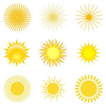 Sun or Sunshine vector with beams on a white isolated background. Stock Illustration