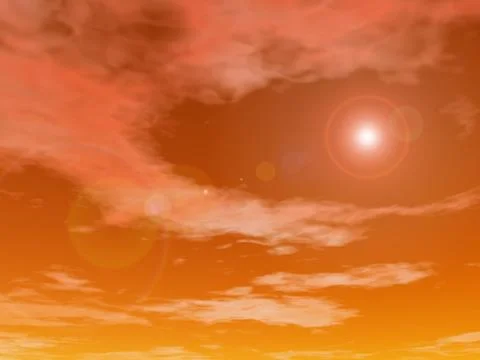 Sun in the orange sunset sky background - 3D render Stock Illustration