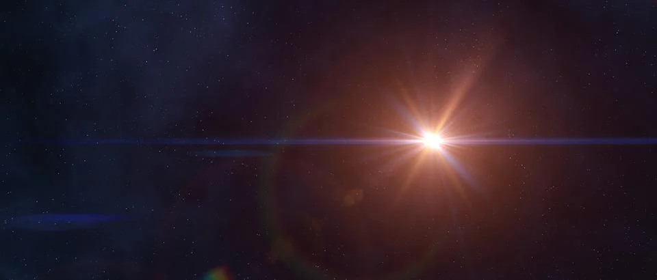 Sun in outer space. Sun flare. Space background. Stock Photos