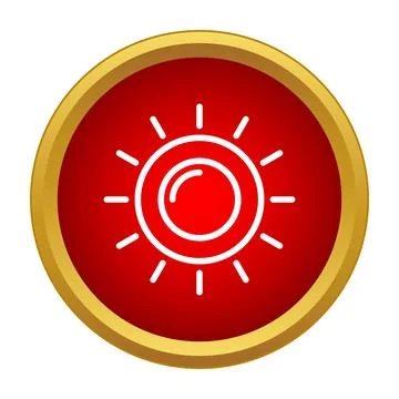 Sun outlining icon on red button with golden border Stock Illustration