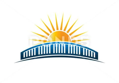 Sun Over Bridge Horizon Vector Illustration Stock Illustration