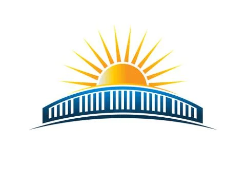 Sun Over Bridge Horizon Vector Illustration Stock Illustration