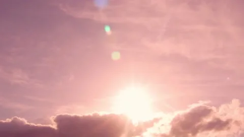 Sun Over Clouds Pink Lilac Dawn Sunrise, Time Lapse. Pink Sky Sunshine, Sun Glar Stock-Footage 196277203
