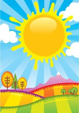 Sun over a field Stock Illustration