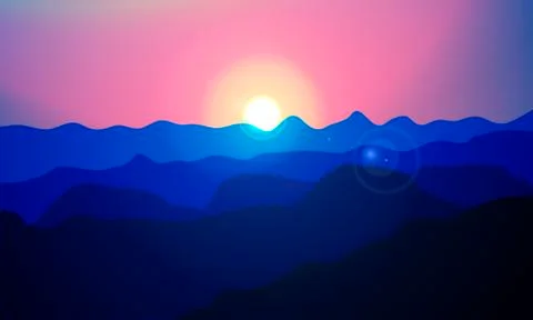 Sun over the mountains Stock Illustration