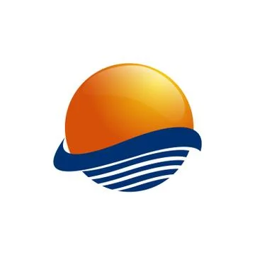 Sun over sea waves. Sun and sea. Sun logo icon isolated on white background.  Stock Illustration