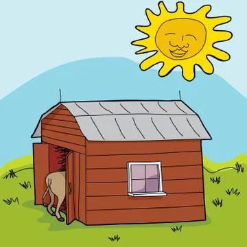 Sun over small barn Ilustração Stock