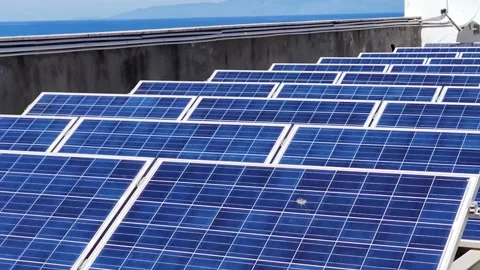 The sun over the Solar Farm.  Stock Footage 188470045