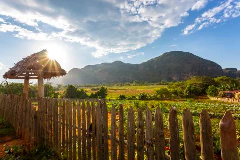 Sun over Vinales Valley, UNESCO, Vinales, Pinar del Rio Province, Cuba, West  Stock Photos