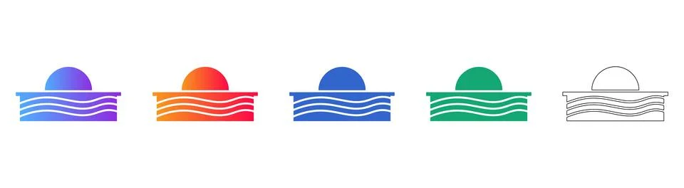 Sun Over Waves Icon Set icon set Ilustração Stock