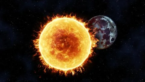 The sun overlaps the moon in stellar space Stock Photos