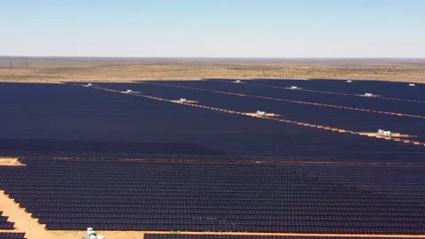 Sun panels of solar farm at Broken hill red soil outback desert in 4k. Stock Footage 168163833