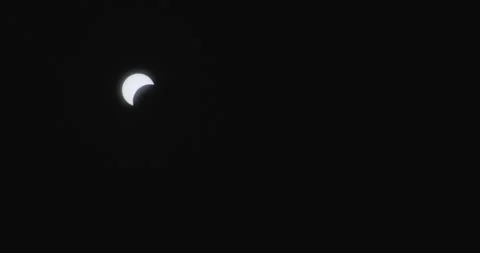 Sun Partially Covered By Moon Against Dark Sky During Solar Eclipse. wide Stock Footage 277571588