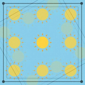 Sun pattern with rays on light blue background with grid overlay Stock Illustration