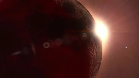 Sun peaking from behind red moon simulation 스톡 동영상 276606776