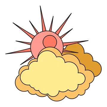 Sun peeking behind warm yellow clouds illustration Stock Illustration