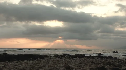 Sun Peeking Through Clouds From Maui Beach Stock Footage 63234247