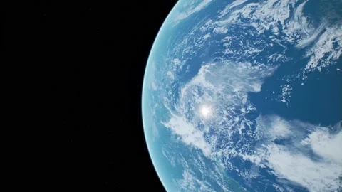 A Sun peeking through clouds of spinning earth in space from right Stock Footage 155300633