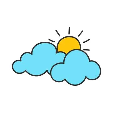 Sun Peeking Through Fluffy Blue Clouds Weather Icon Stock-Illustration