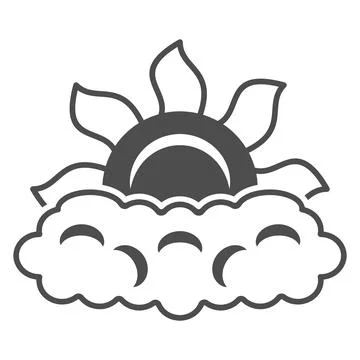 Sun peeps out through cloud solid icon, weather and climate concept, partially Stock Illustration