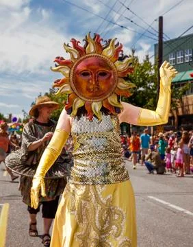 Sun performer in parade ensemble Stock Photos
