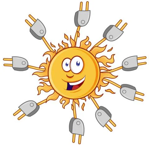 Sun with plug mascot cartoon. vector illustration Ilustração Stock