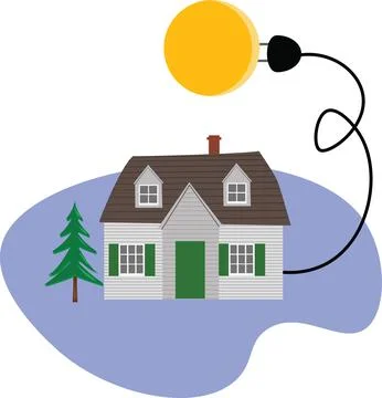 Sun plugged in with electrical cable to the house, free energy concept Illustrazione stock