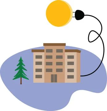 Sun plugged in with electrical cable to the house, free energy concept Illustrazione stock