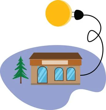 Sun plugged in with electrical cable to the house, free energy concept Illustrazione stock