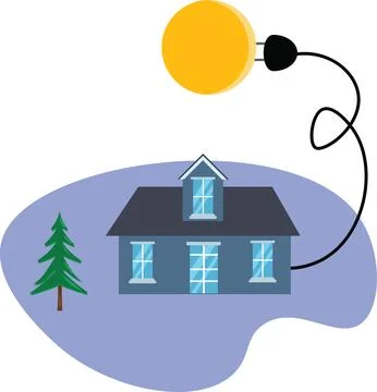 Sun plugged in with electrical cable to the house, free energy concept Illustrazione stock