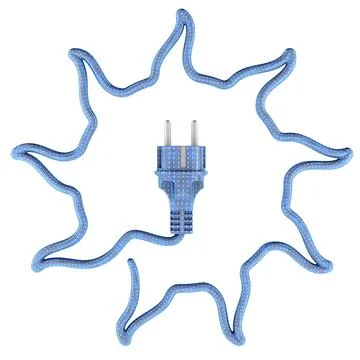 Sun from power cable and plug with texture of solar panels. Green and clean.. 스톡 일러스트