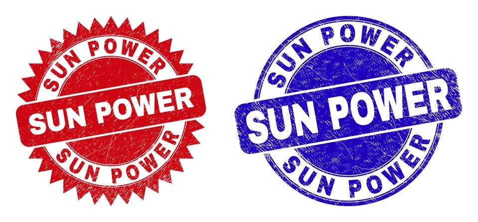 SUN POWER Round and Rosette Stamps with Unclean Surface Ilustração Stock