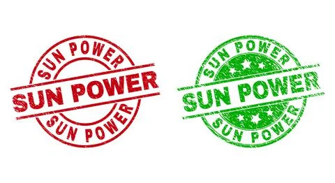 SUN POWER Round Stamps Using Grunged Style Ilustração Stock