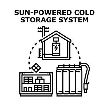 Sun powered cold storage system producing energy Ilustración de archivo