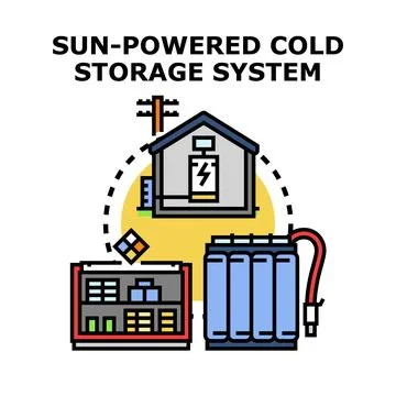 Sun powered cold storage system producing energy Ilustración de archivo