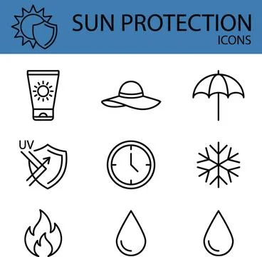 Sun Protection and Weather Elements Line Icon Set. Stock-Illustration