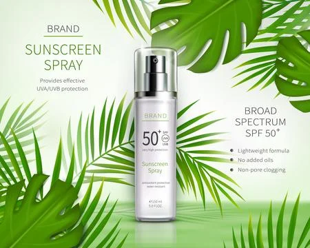 Sun protection cosmetic vector realistic ads poster 스톡 일러스트