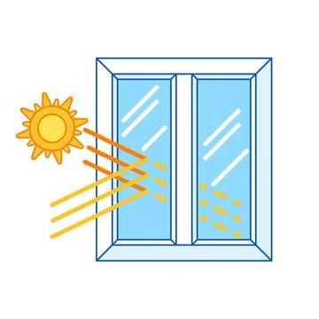 Sun protection with double glazed window. PVC plastic profile. Infographics Ilustración de archivo