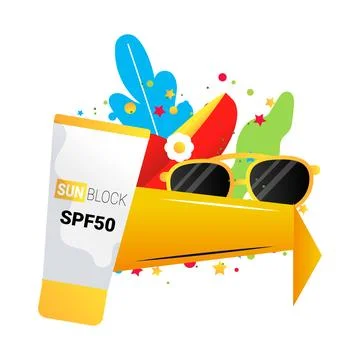 Sun protection vector cartoon frame, summer season Stock Illustration