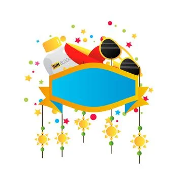 Sun protection vector cartoon frame, summer season Stock Illustration